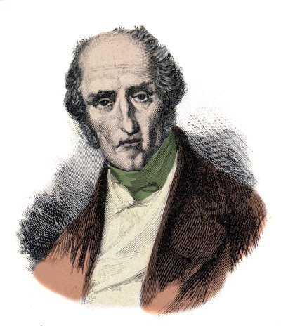 查尔斯·傅立叶 (Charles Fourier) (1772 - 1837) 的肖像，法国社会主义理论家。 19 世纪的雕刻。 作者 未知艺术家