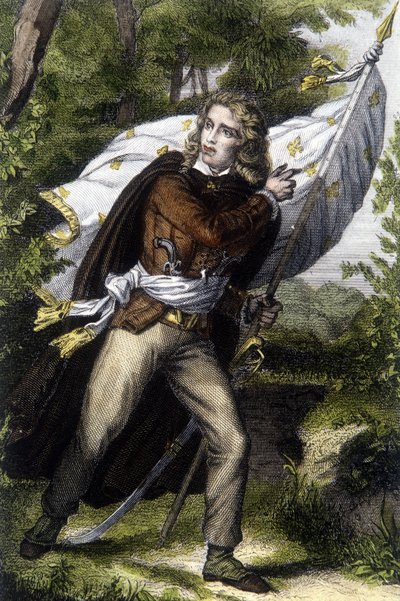 Chouan Jacques Cathelineau (1759-1793) 手持百合花旗的肖像 作者 未知艺术家