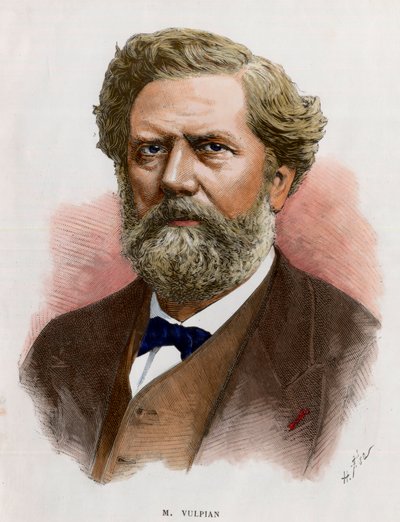 法国医生和生理学家埃德姆-费利克斯-阿尔弗雷德-弗尔皮安（1826-1887）的肖像。19世纪的雕版画。私人收藏。 作者 未知艺术家