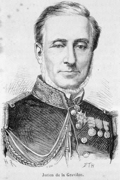 埃德蒙-尤里安-德拉格拉维埃（1812-1892）的画像，法国海军上将。 作者 未知艺术家