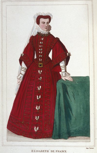 法国伊丽莎白的肖像 1545 - 1568 亨利二世和美第奇的凯瑟琳 (Caterina de Medici) 的女儿 1830 年版画 作者 未知艺术家