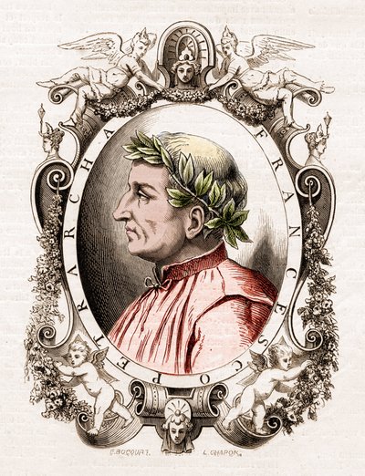 意大利诗人弗朗西斯科-彼得拉卡（Petrarca）（1304-1374）的肖像。 作者 未知艺术家