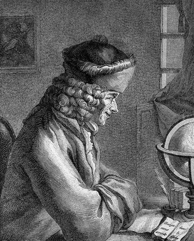 Francois Marie Arouet dit Voltaire（1694 - 1778）1764年在Ferney城堡的画像。 作者 未知艺术家