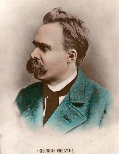 弗里德里希·尼采 (Friedrich Nietzsche) (1844 - 1900) 的肖像，德国哲学家。 19 世纪的雕刻。 私人收藏。 作者 未知艺术家