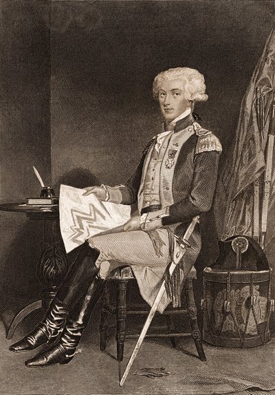 拉法耶特（Lafayette）将军的肖像（1757-1834）。 作者 未知艺术家