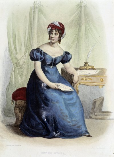Germaine Necker 的肖像，Stael Holstein 男爵夫人 (Stael-Holstein) 和 Madame de Stael (1766-1817) - 在“Le Plutarque Français”中，编辑。 门内谢 作者 未知艺术家
