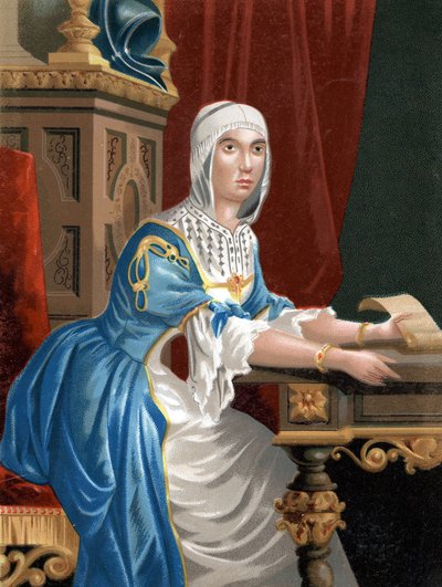 天主教徒伊莎贝拉一世（1451 - 1504）的肖像，卡斯蒂利亚女王，在hombres y Mujeres celebres之后。巴塞罗那1877年。 作者 未知艺术家