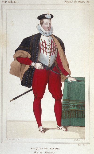 Jacques de Savoie Nemours (1531-1585) 的肖像，1533 年至 1585 年的日内瓦伯爵和内穆尔公爵。 1830 年的雕刻。 作者 未知艺术家