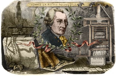 Jacques de Vaucanson (1709-1782)的肖像，法国机械师和自动装置的发明者。1857年在 "Le Musee Des Sciences "的雕刻。 作者 未知艺术家