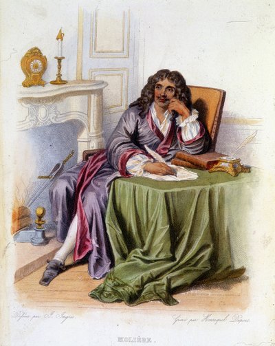 法国剧作家和演员Jean-Baptiste Poquelin dit Molière（1622-1673）的肖像--载于《Le Plutarque francais》，Ed.梅内谢 作者 未知艺术家