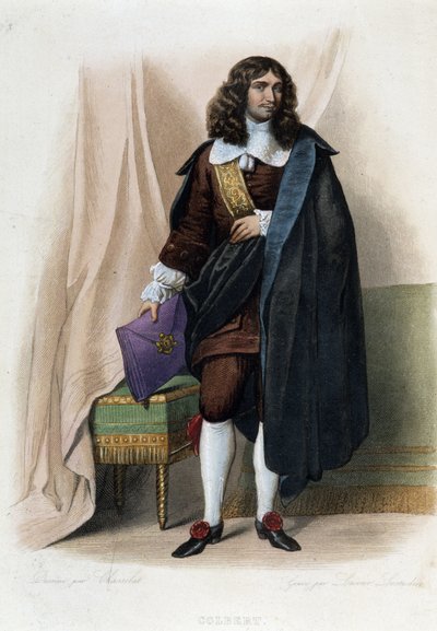 让-巴蒂斯特（Jean-Baptiste）-科尔贝尔（1619-1683）的肖像，法国政治家（1619-1683）--在 "Le Plutarque francais "中，由Mennechet拍摄 作者 未知艺术家