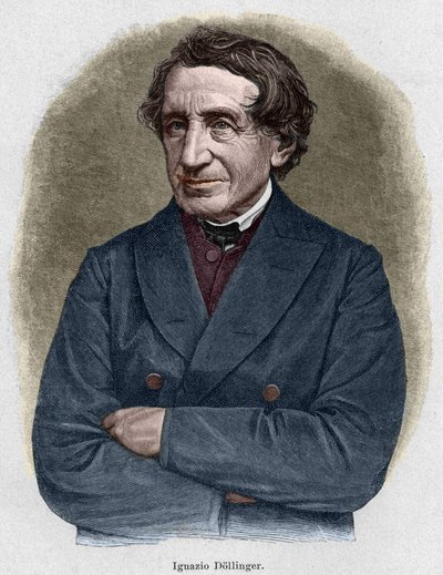 约翰-约瑟夫-伊格纳茨-冯-多林格（Johann Joseph Ignaz von Dollinger）（1799 - 1890）的肖像，阿勒曼德教士和教会历史教授。19世纪的雕版画。 作者 未知艺术家