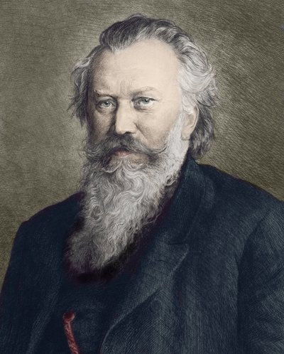德国作曲家、钢琴家和指挥家约翰内斯-勃拉姆斯(1833 - 1897)的肖像。 作者 未知艺术家