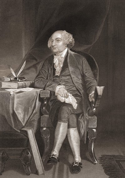 约翰-亚当斯（1735-1826）的肖像，美国政治家和美国第二任总统。19世纪的雕版画 作者 未知艺术家