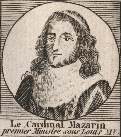 儒勒-马扎然（1602-1661）的肖像，被称为马扎然红衣主教，路易十四时期的首相--马扎然红衣主教曾担任路易十四的首席大臣--雕刻自查尔斯-康斯坦丁-勒泰利埃1821年的《法国历史教学》。 作者 未知艺术家