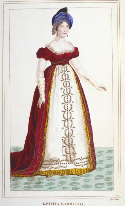 拿破仑一世的母亲莱蒂西亚·波拿巴 (Letizia Maria Ramolino)（1750-1836 年）的肖像。 1830 年的雕刻 作者 未知艺术家