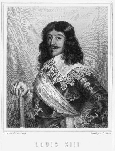 法国国王路易十三（1601-1643）的肖像--载于拉瓦雷的《法国历史》，雕刻，有日期。 作者 未知艺术家