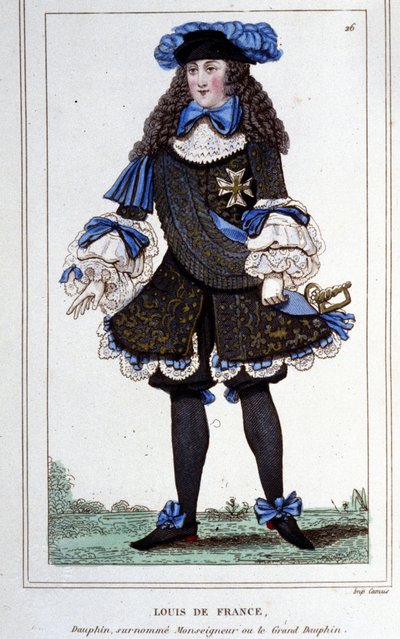 勃艮第公爵路易·德·法兰西 (1682 - 1712) 的肖像，被称为“伟大的太子”。 1830 年的雕刻。 作者 未知艺术家