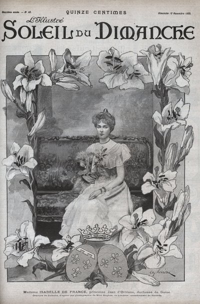 法国的伊莎贝尔夫人（1878-1961），让-奥尔良公主和吉斯公爵夫人的肖像，和她的狗在一起。11月12日，《太阳报》上的版画。 作者 未知艺术家