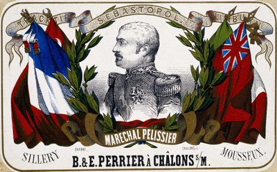 Maréchal Pelissier在香槟酒标签上的画像 "B.& E.Perrier à Chalôns sur Marne", sd.19世纪。 作者 未知艺术家