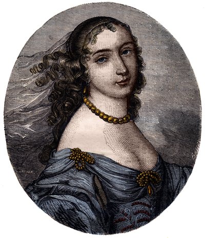 Marguerite Hessein的肖像，Sabliere夫人（1636-1693）法国沙龙女郎。19世纪的雕版画。 作者 未知艺术家