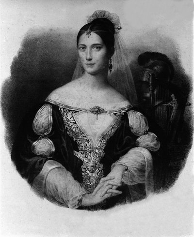 玛丽亚·加西亚 (Maria Garcia) 的肖像，被称为 Malibran（1808-1836 年）歌手。 作者 未知艺术家