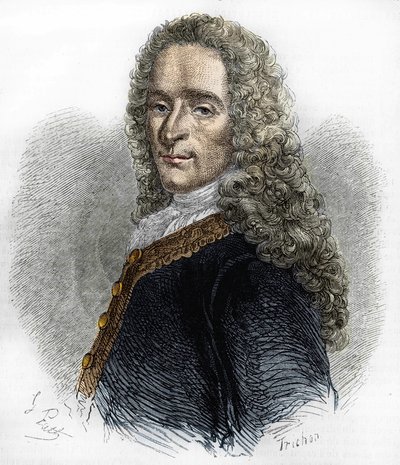 法国作家Marie-François Arouet de Voltaire（1695-1778）的肖像。 作者 未知艺术家