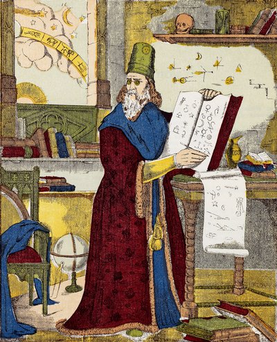 法国占星家米歇尔-德-圣母(Nostradamus)的画像--法国占星家和医生米歇尔-德-圣母(1503-1566)的画像--雕刻品 作者 未知艺术家