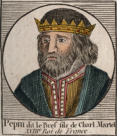 Pepin III dit Pepin le Brief (714-768)法国国王的肖像 - Pepin III (714-768) (Pepin the Short) 法兰克人的国王 - 雕刻自Charles Constant Le Tellier 1821年的 "Instruction sur l