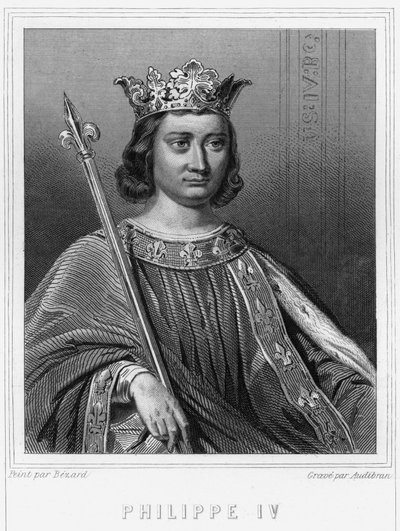 法国国王腓力四世（1268-1314）的肖像--载于拉瓦雷的《法国史》，雕刻，有日期。 作者 未知艺术家