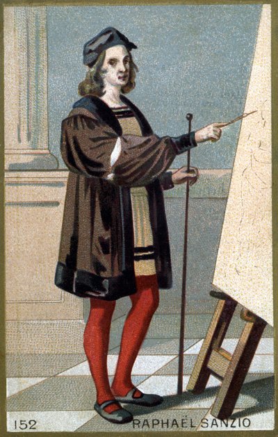 拉斐尔（Raffaello Sanzio 1483 - 1520）的肖像。19世纪末的彩色石版画。 作者 未知艺术家