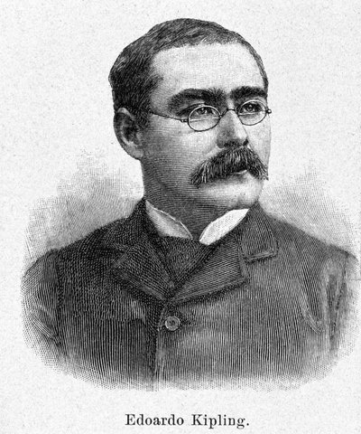 鲁德亚德-吉卜林（1865-1936）的肖像，英国小说家和诗人，19世纪的雕刻品。 作者 未知艺术家