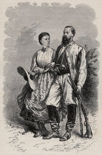 萨缪尔-怀特-贝克（SAMUEL WHITE BAKER）（1821-1893）英国探险家和佛罗伦萨-贝克夫人（1841-1916）的肖像。 作者 未知艺术家