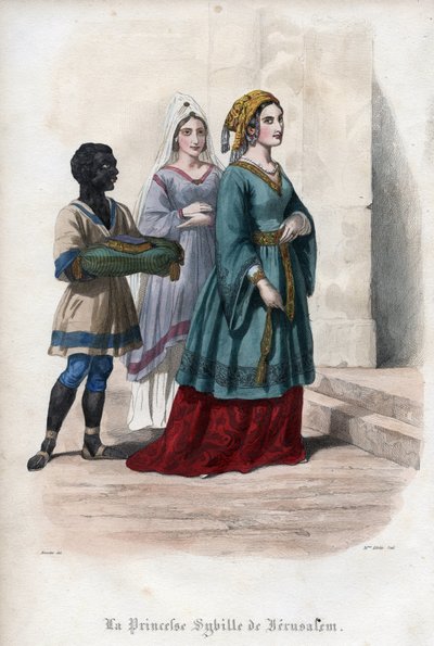 耶路撒冷的西比拉（Jerusalem Sibylle）（约1160-1190）的肖像，耶路撒冷的公主和女王。1842年莫里斯-拉夏尔在《教皇的历史》中的雕刻。私人收藏。 作者 未知艺术家