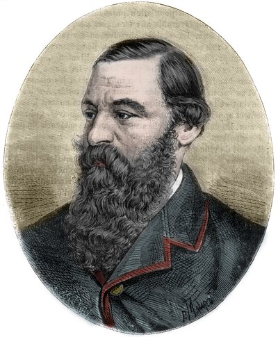 塞缪尔-贝克爵士(1821-1893)的肖像，雕刻自 "十九世纪大航海的图画史"。1877 作者 未知艺术家