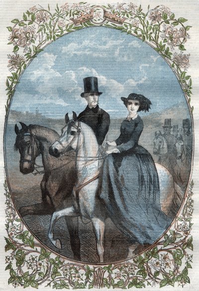 维多利亚公主殿下（1840-1901）（维多利亚女王的女儿）和普鲁士王储腓特烈-威廉（1831-1888）的画像。1858年的雕版画。 作者 未知艺术家