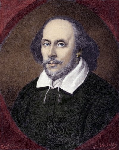 威廉·莎士比亚 (1564-1616) 的肖像，英国剧作家。 作者 未知艺术家