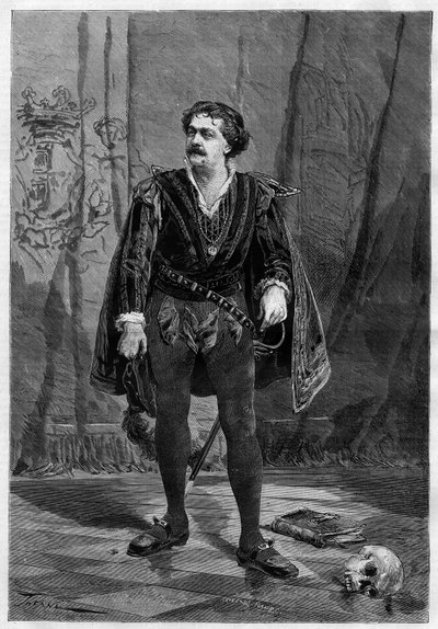 演员Ernesto Rossi的肖像，他于1875年在巴黎Ventadour剧院扮演威廉-莎士比亚的哈姆雷特。 作者 未知艺术家