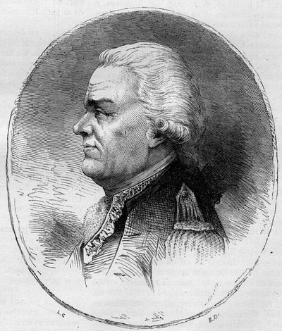 格拉斯伯爵（Francois Joseph Paul, Marquis de Grasse Tilly）（1722-1788）的画像，他是参加美国独立战争（1775-1783）的法国海军将领。1881年的雕版画。 作者 未知艺术家