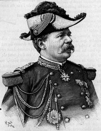 法国将军弗朗索瓦-佩里耶（1833-1888）的画像。3月3日的《自然：科学与艺术和工业应用杂志》中的版画。 作者 未知艺术家