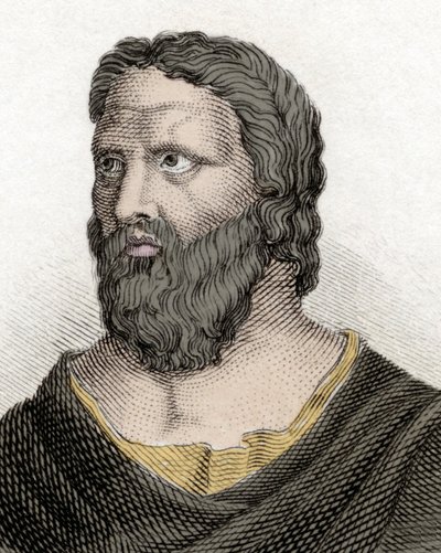 希腊哲学家Heraclite of Ephese（公元前576-480年）（以弗所的Heraclitus）的肖像。19世纪的雕版画。 作者 Unknown artist