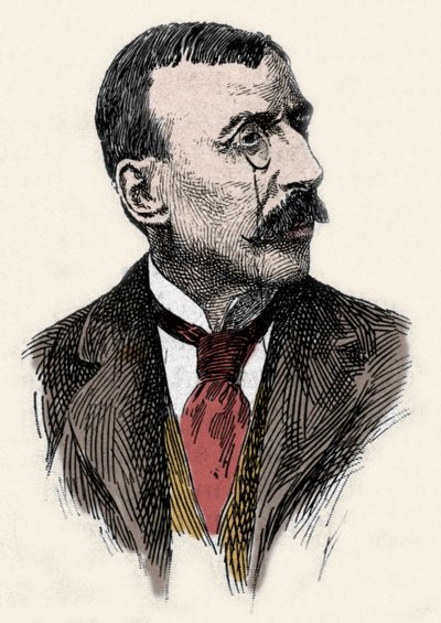 葡萄牙作家和外交官 Jose Maria de Eeca de Queiros 或 Queiroz（1845-1900 年）的肖像。 19 世纪的雕刻 作者 未知艺术家