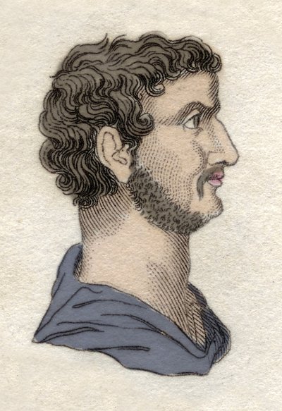 罗马皇帝哈德良 (Publius Aelius Hadrianus)（公元 76-138 年）的肖像 19 世纪的雕刻。 作者 未知艺术家
