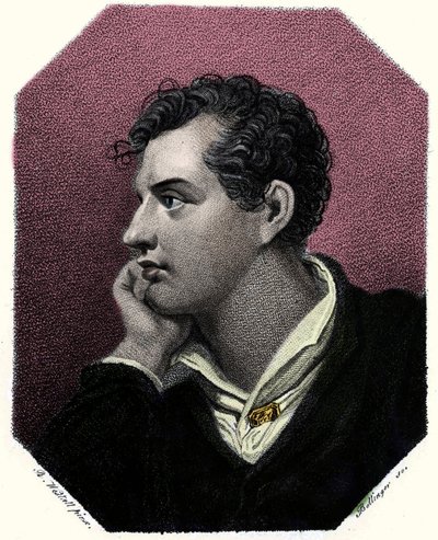 诗人乔治·戈登·拜伦 (1788-1824) 的肖像。 作者 未知艺术家