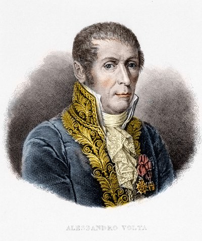 亚历山德罗-沃尔塔（1745 - 1827）的照片。意大利物理学家，电瓶的发明者。19世纪的雕版画 作者 Unknown artist