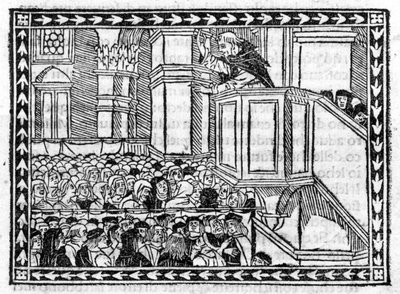 萨沃纳罗拉（Jerome Savonarola）（1452-1498）的说教--载于《启示录汇编》，incunabule of 23/4/1496。 作者 未知艺术家