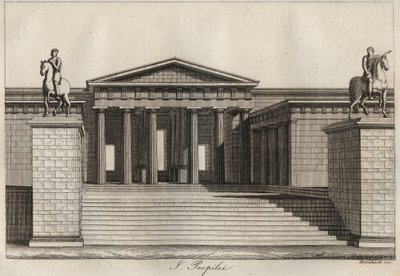 Propylees（Propylaea）（雅典卫城）的雕刻，来自 "宇宙中所有民族的用途和习俗"。或《从最遥远的时代到今天所有国家的政府、法律、民兵、宗教的历史》1856年 作者 未知艺术家