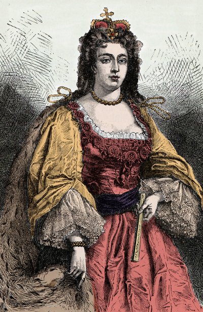 安妮女王 - 英格兰、爱尔兰和苏格兰女王安妮·斯图尔特 (1665-1714) 的肖像 - 作者 未知艺术家