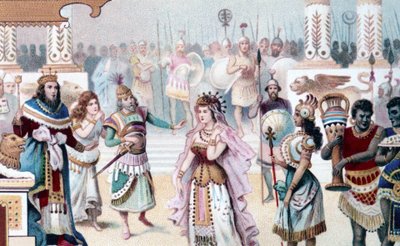 Representation of Scene 1 of Act I of “The Queen of Saba””, opera composed by Karl Goldmark (1830 - 1915). chromolithographof the 19th century. 作者 未知艺术家