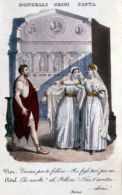 文森佐·贝利尼（1801 - 1835 年）首次代表“La Norma”的口译员代表：从左到右 Domenico Donzelli (Pollione)、Giuditta Grisi (Adalgisa) 和 Giuditta Pasta (Norma)。 1833 年。 作者 未知艺术家